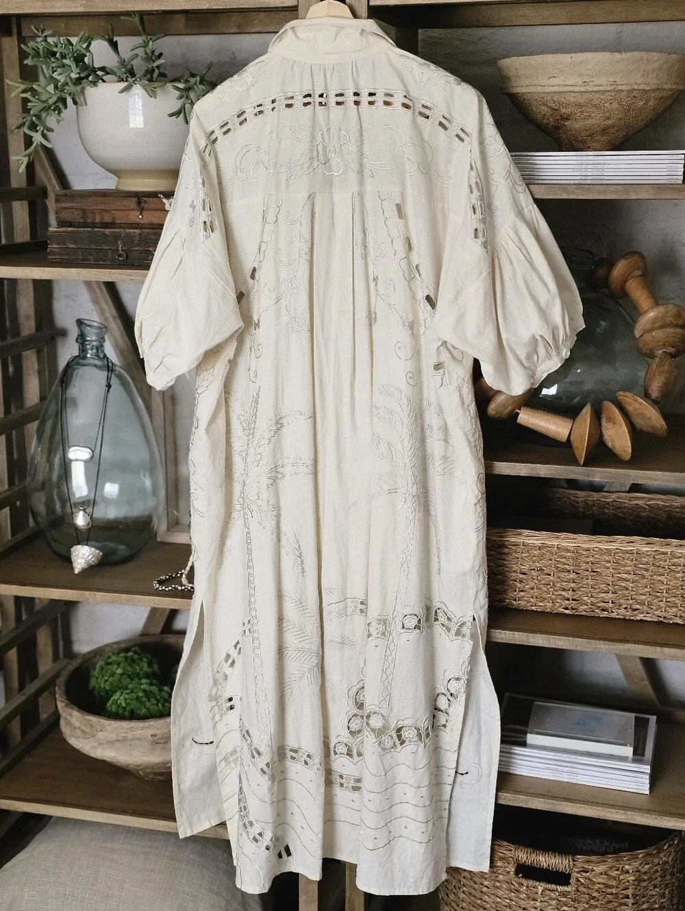 Free People Embroidery Oversized Button Front Kaftan Lace Dress NWOT